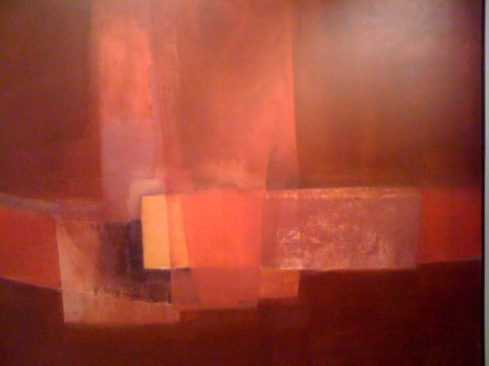 Peinture d'André Gence. Abstraction en rouge.